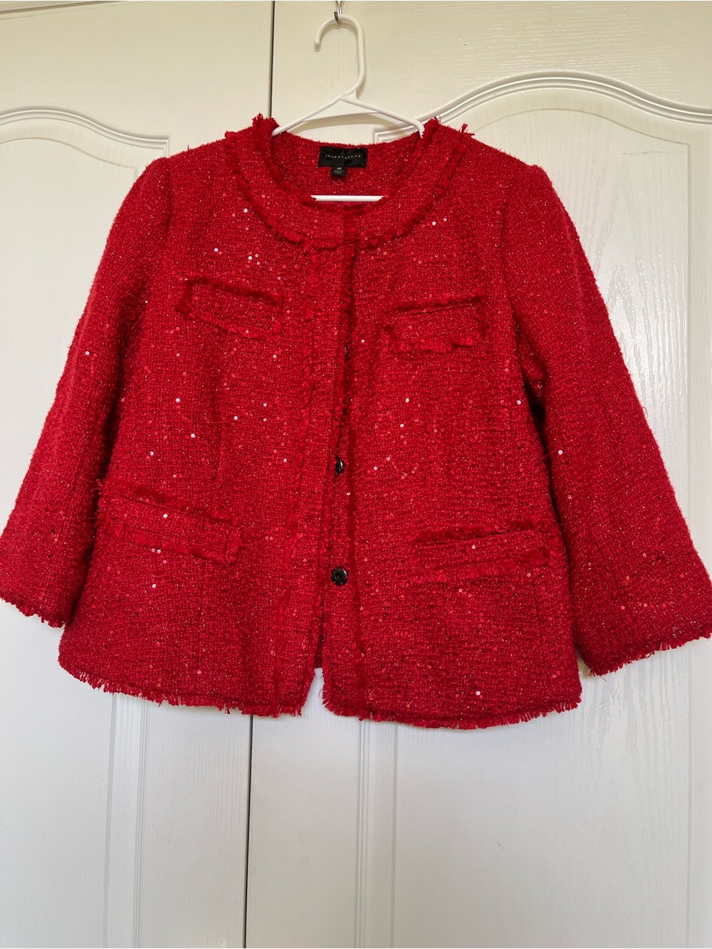 Charter Club Bright Red Tweed Sequin Blazer